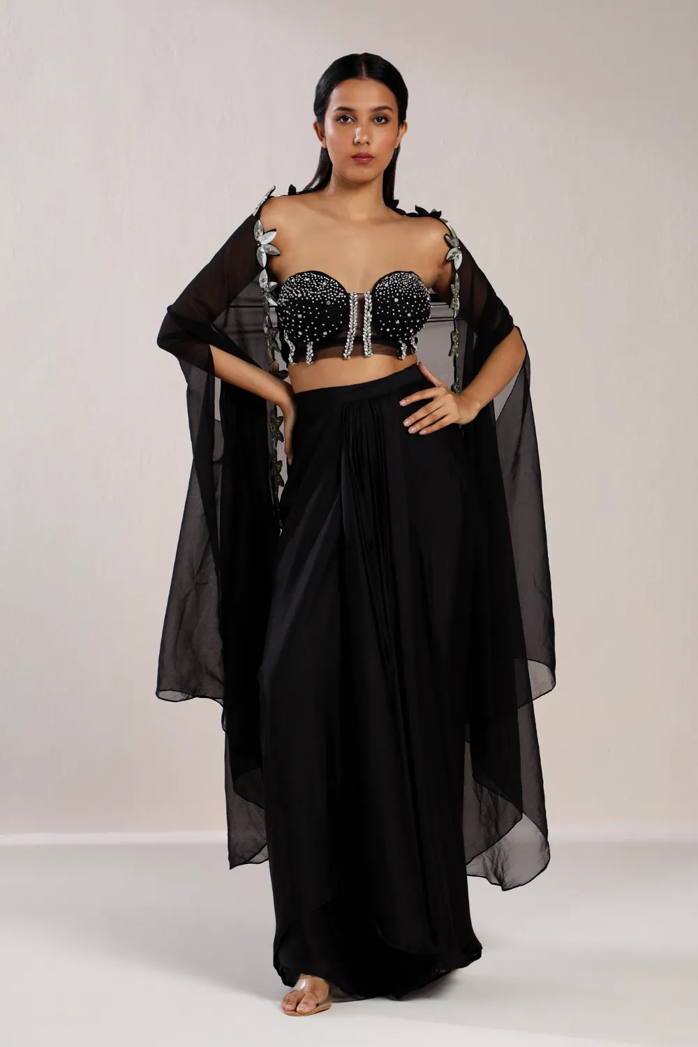 Black Stone Bustier Cape Set