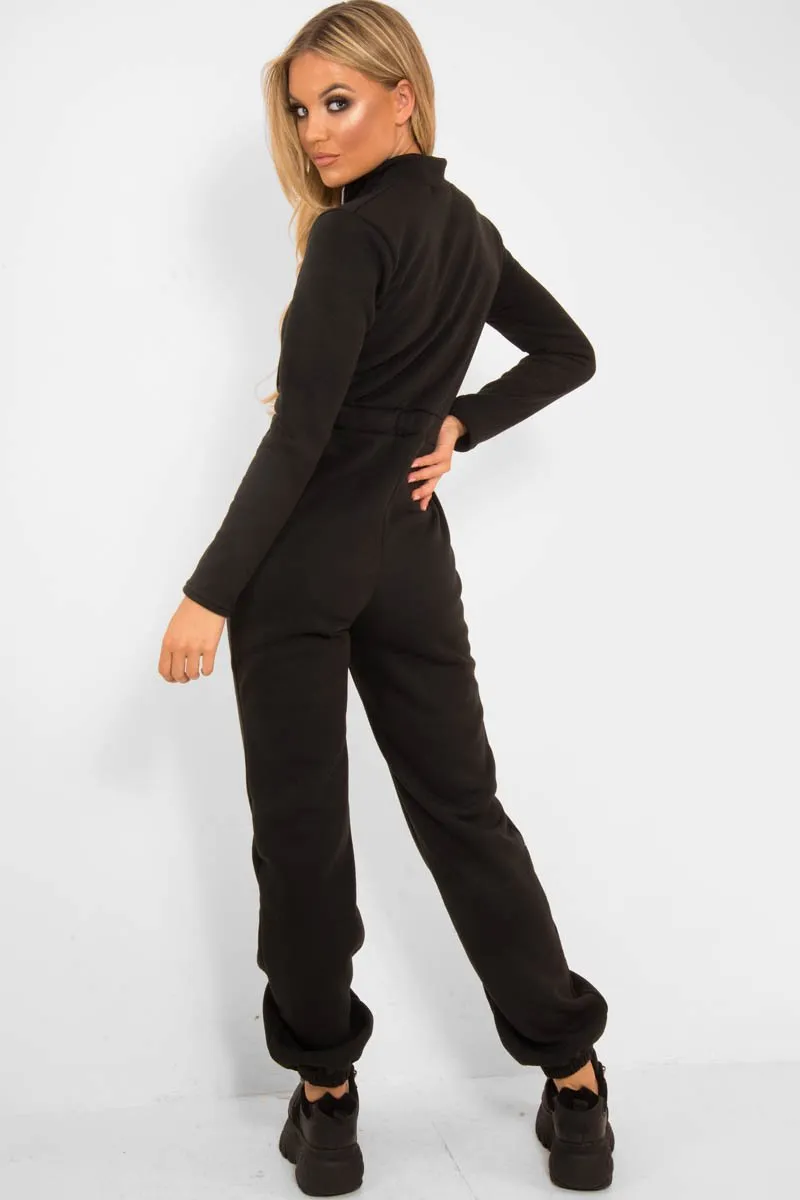 Black Sweat Drawstring Waist Jumpsuit - Darrah