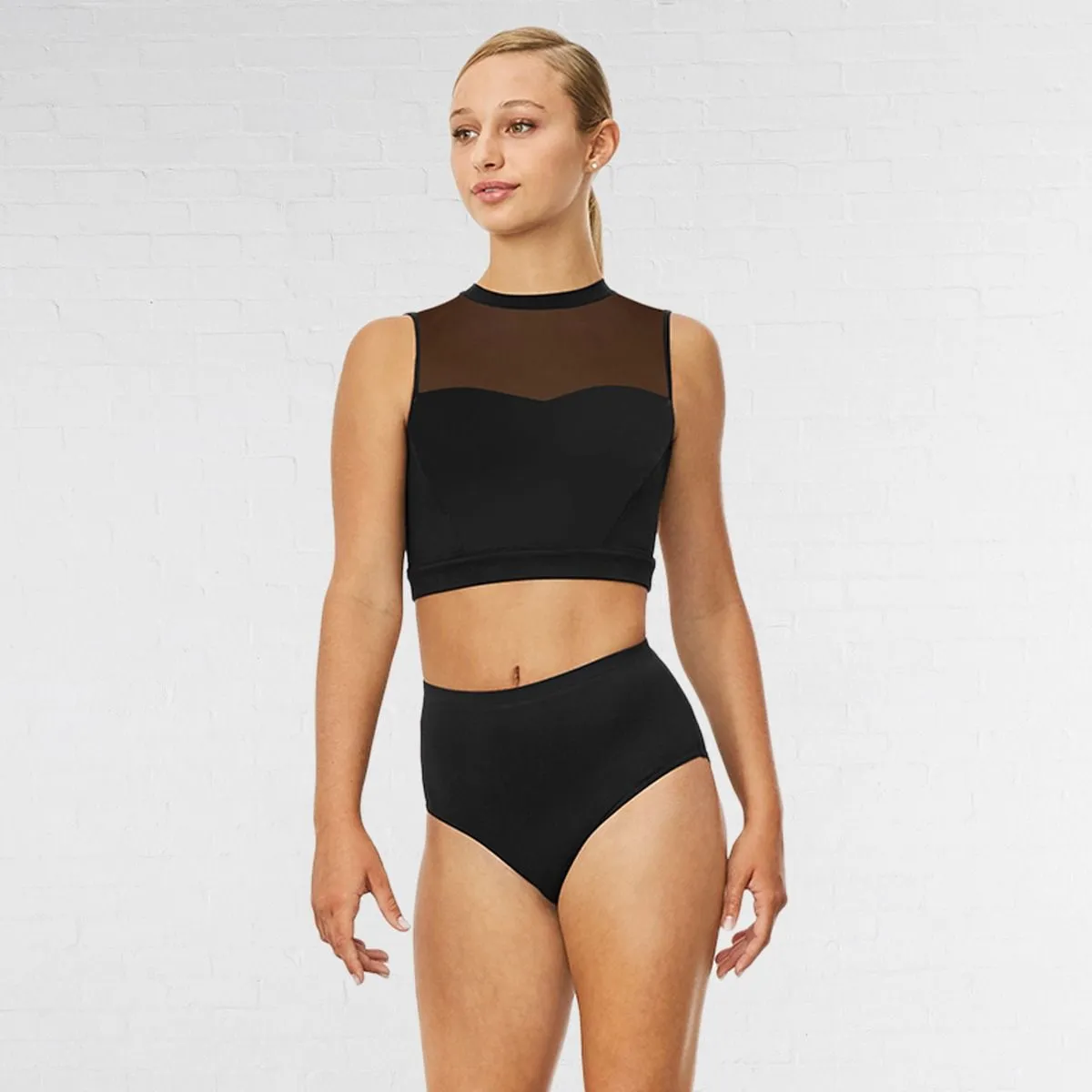 Bloch Emiko Black High Neck Open Back Crop Top