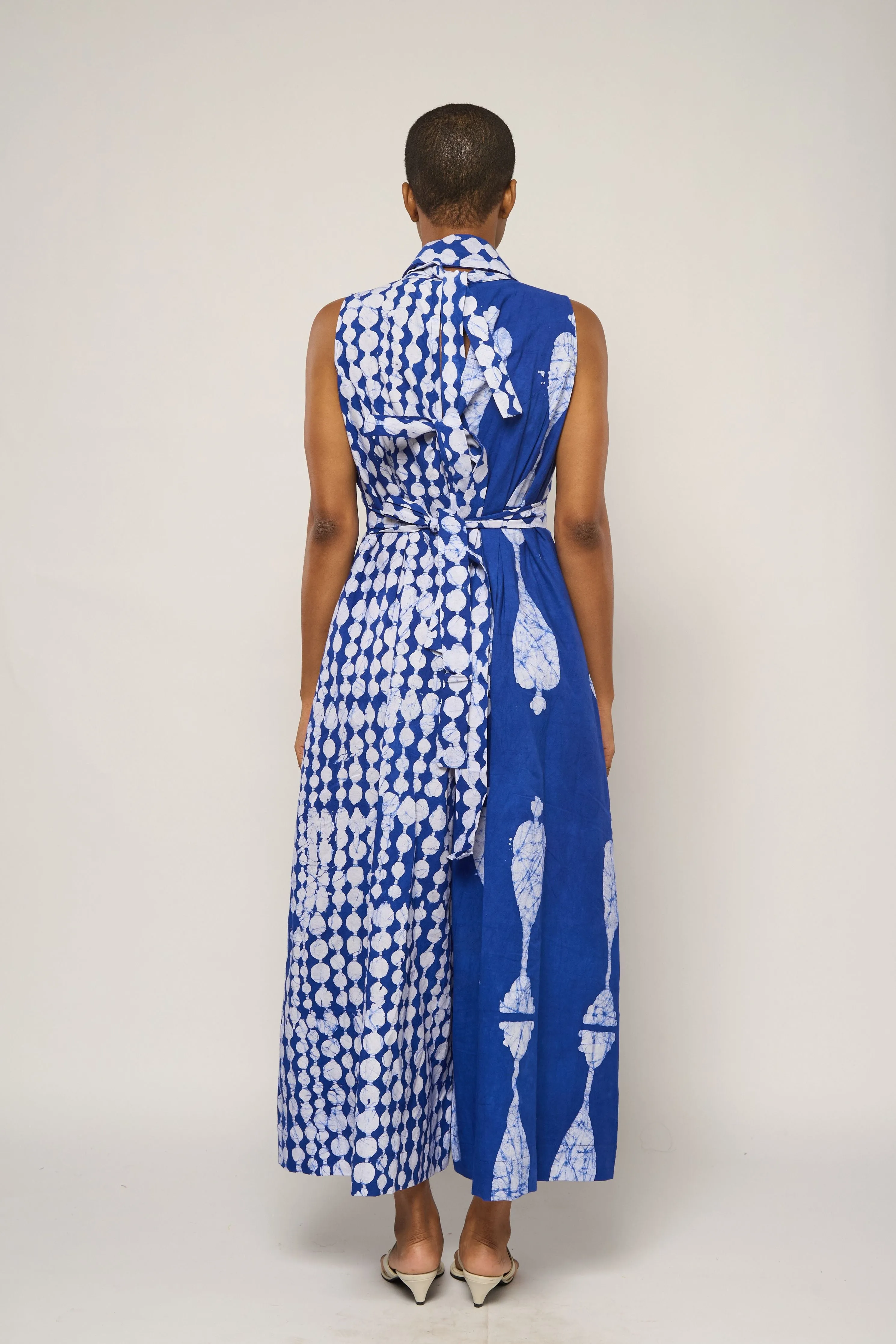 BLUE MULTIPRINT JUMPSUIT WITH BIB