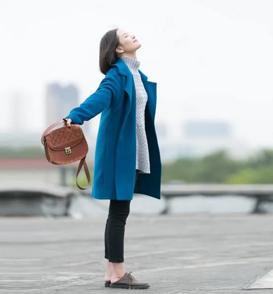 Blue Women Coat Wool Coat