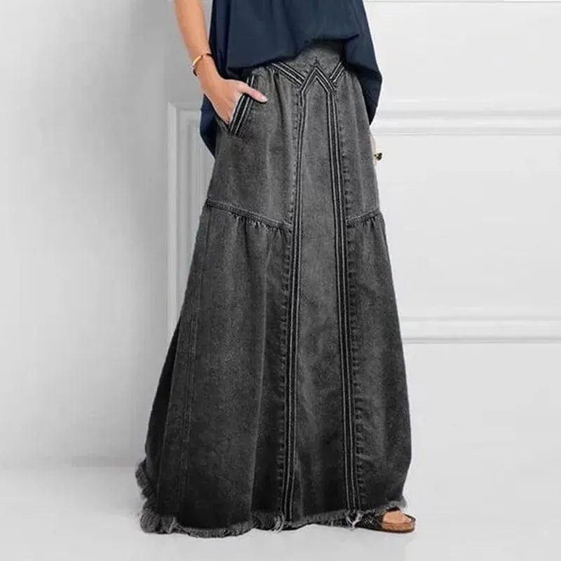 Bohemian Style Denim Maxi Skirt