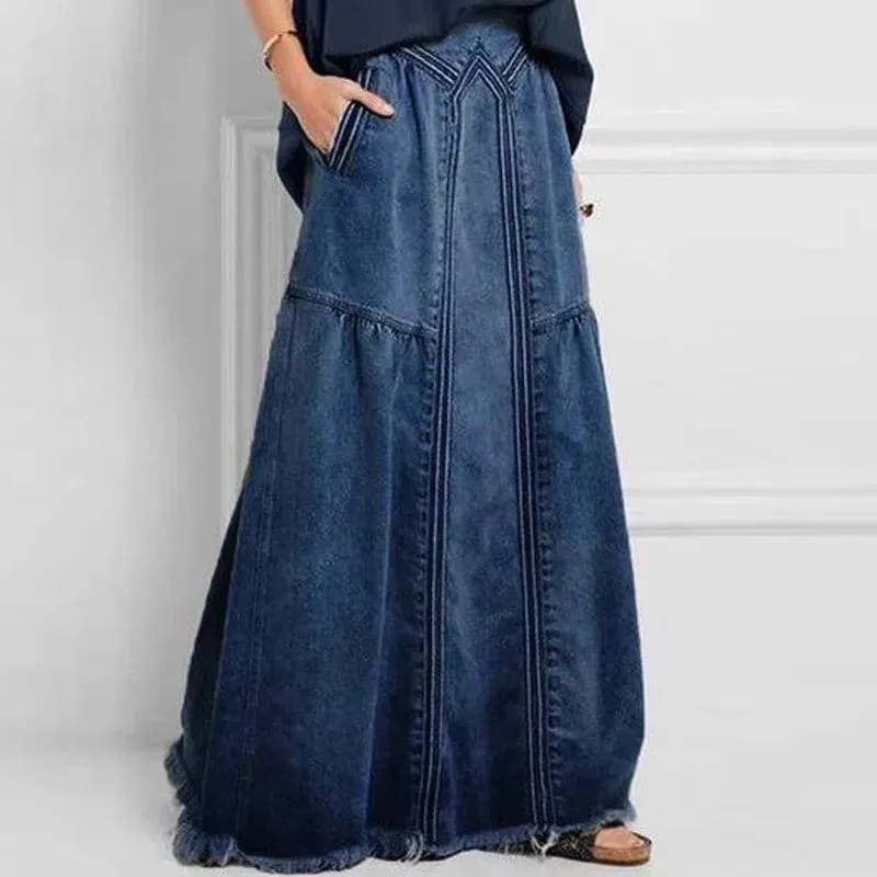 Bohemian Style Denim Maxi Skirt