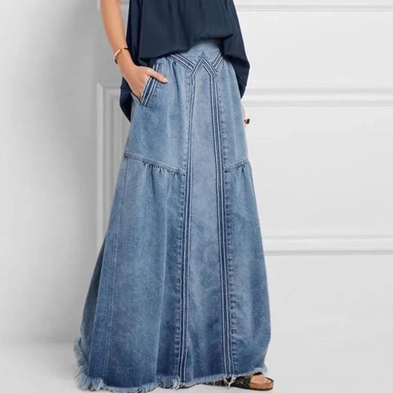 Bohemian Style Denim Maxi Skirt