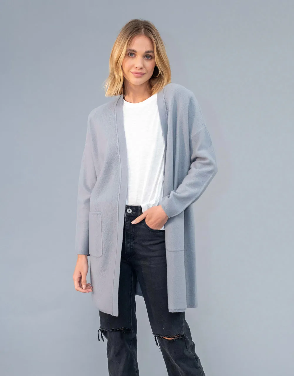 Boiled Wool Coat with Pockets in Silver