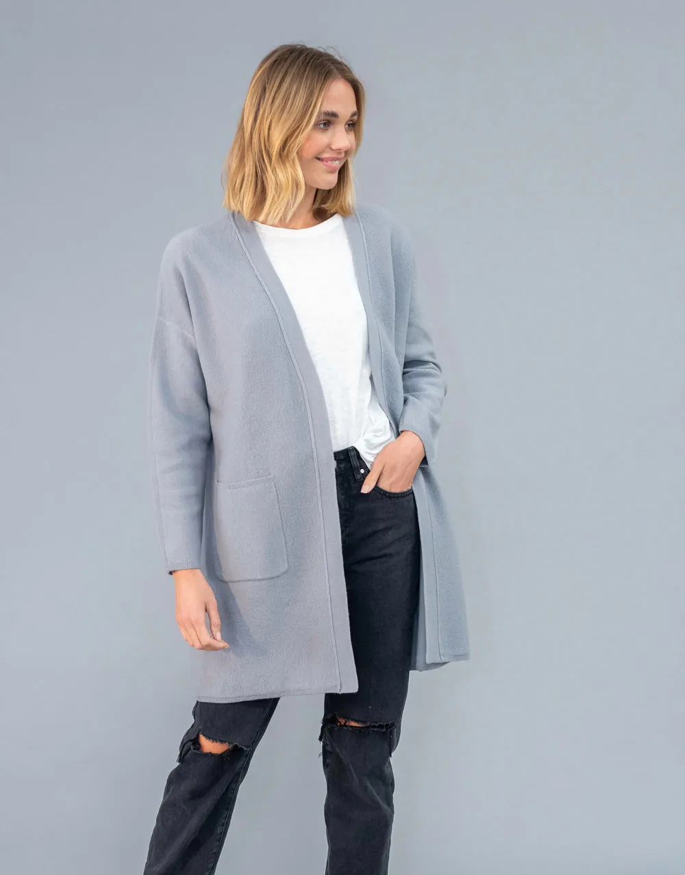 Boiled Wool Coat with Pockets in Silver