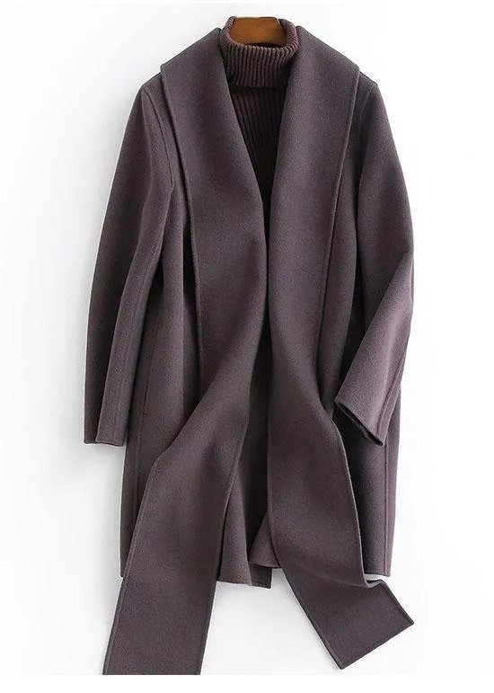 boutique Loose length long sleeve outwear dark gray pockets Woolen Coat Women