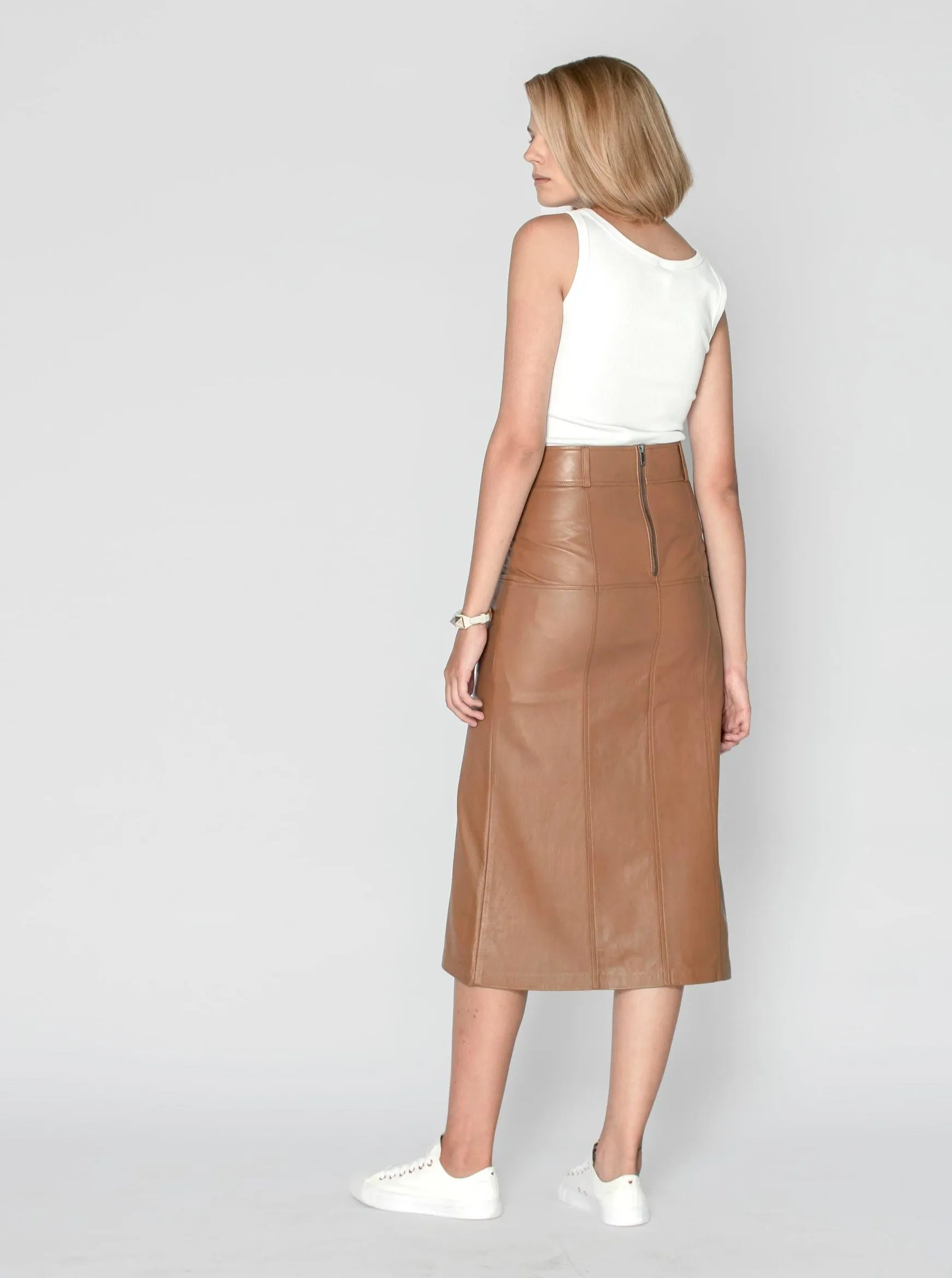 BRONTE LEATHER SKIRT - CARAMEL