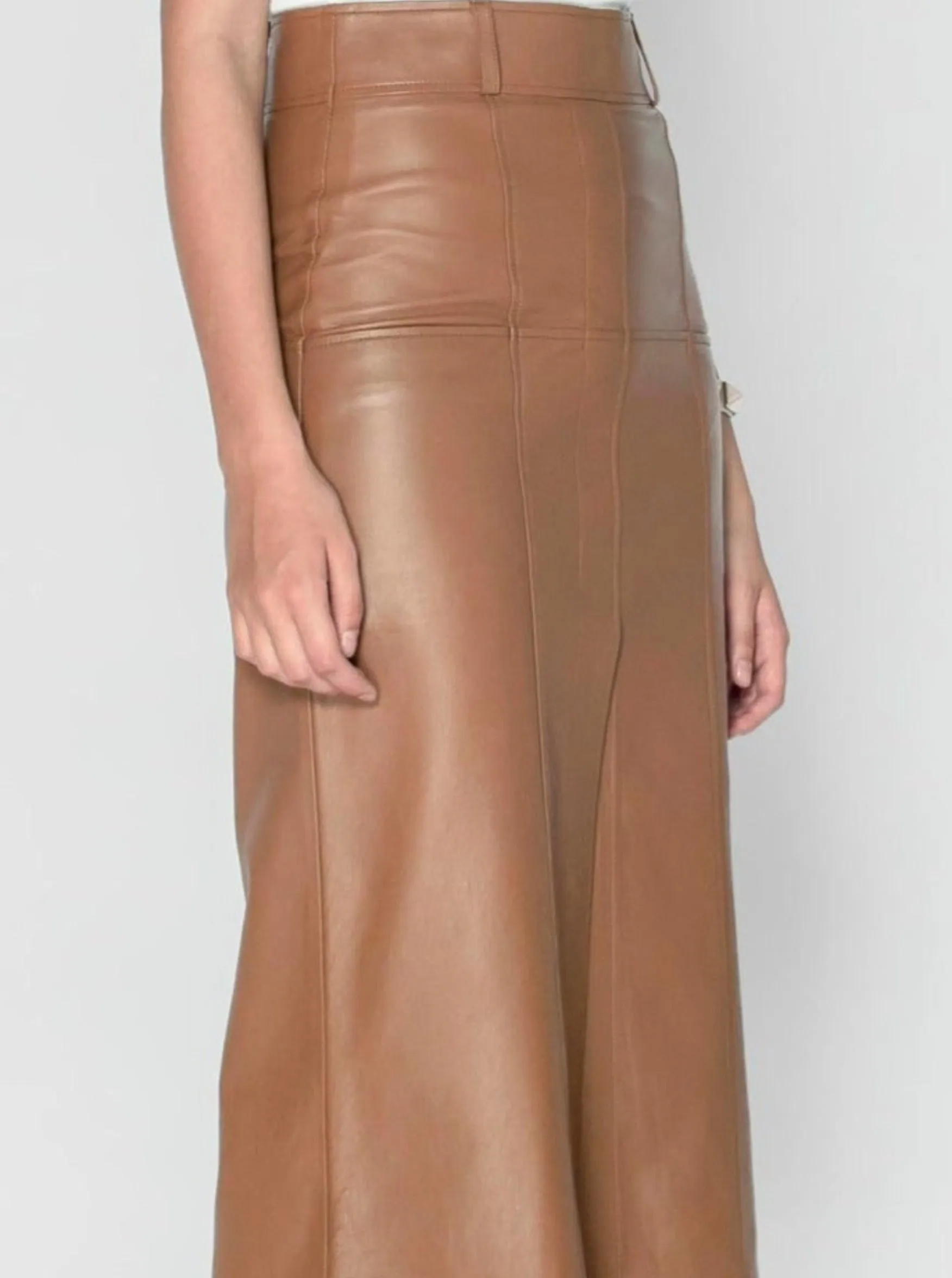 BRONTE LEATHER SKIRT - CARAMEL