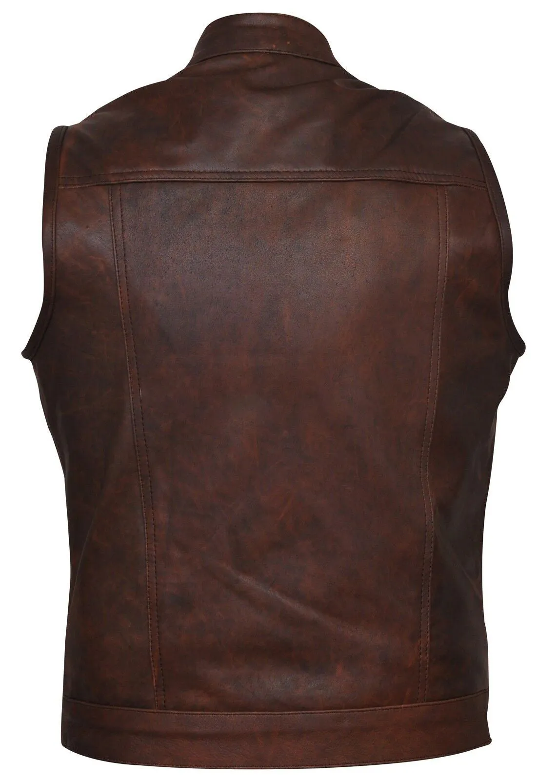 Brown Leather Mens Womens Gilet Vest Waiscoat Biker Motorcycle)