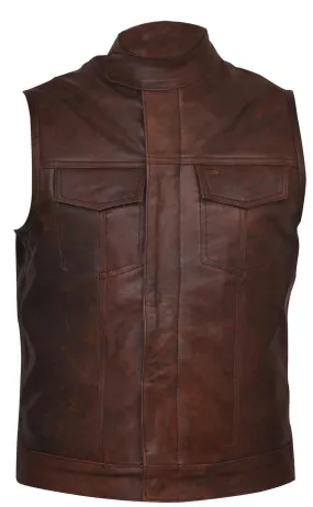 Brown Leather Mens Womens Gilet Vest Waiscoat Biker Motorcycle)