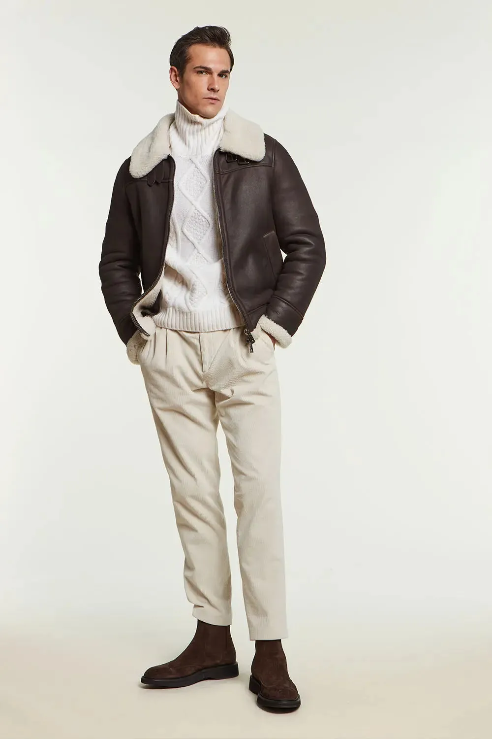 Brown shearling jacket mens