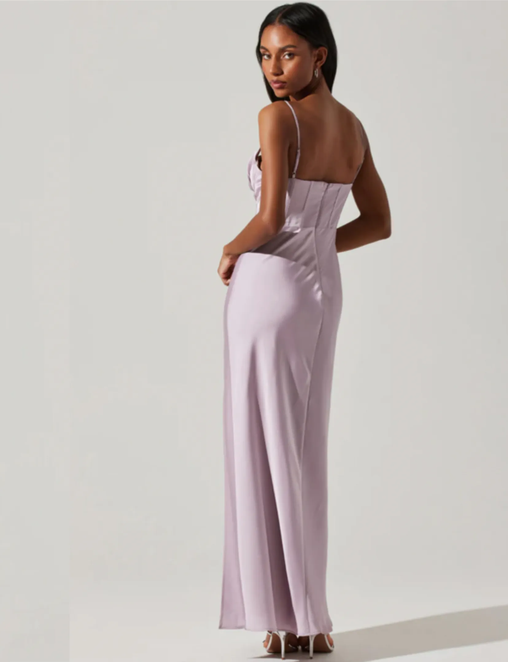 Cannes Satin Bustier Maxi Dress, Silver Lilac