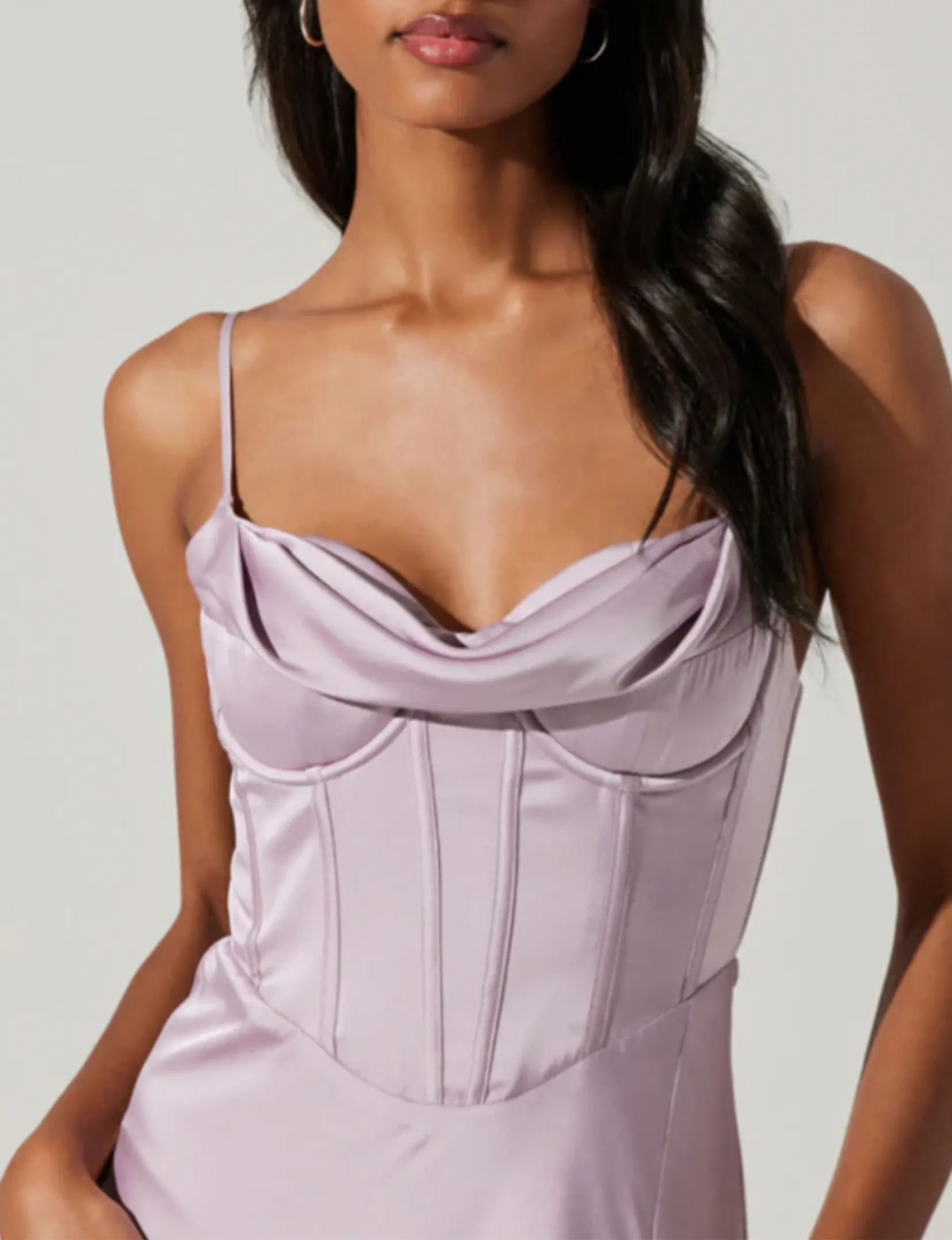 Cannes Satin Bustier Maxi Dress, Silver Lilac