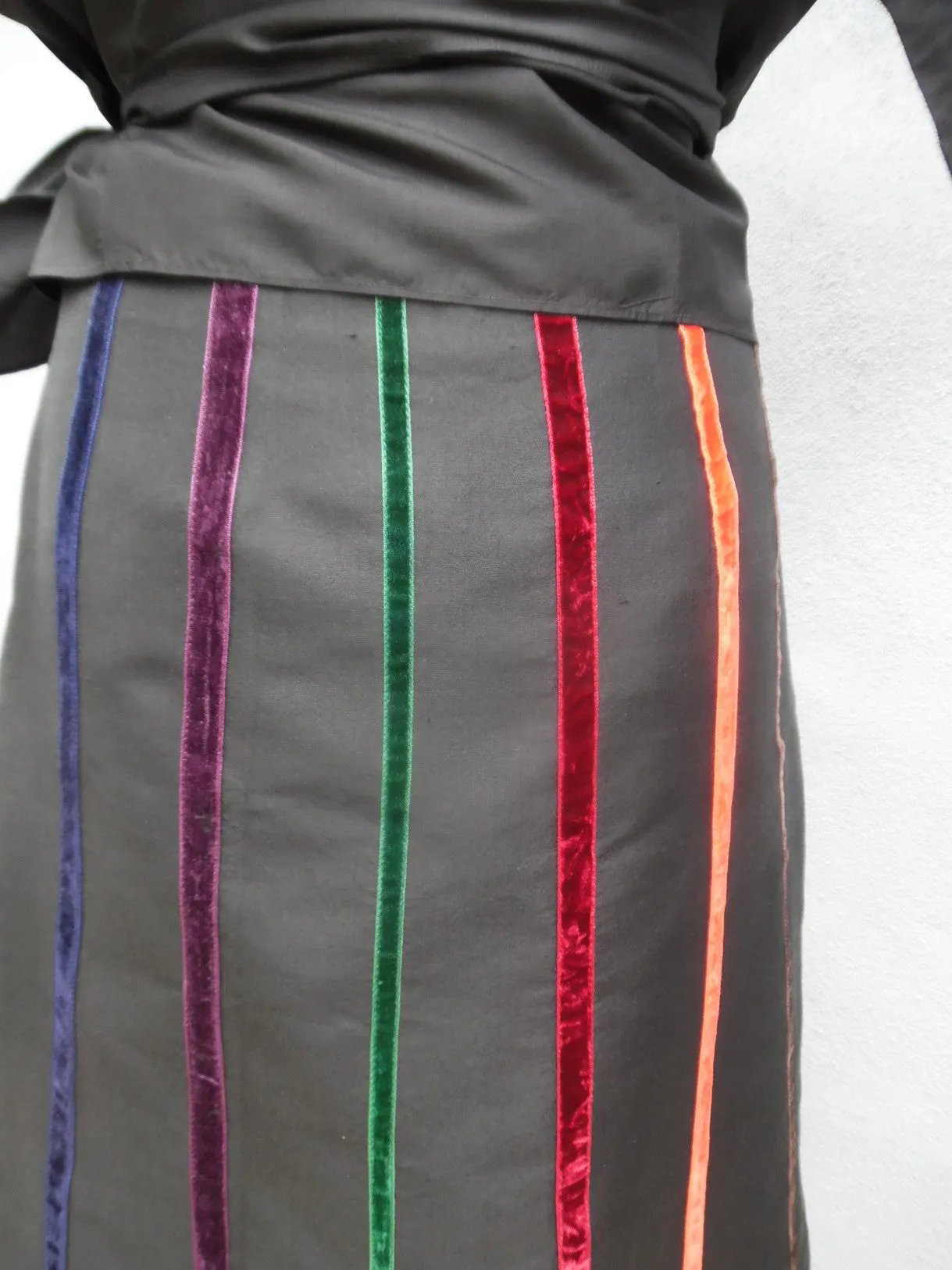 Carnival Skirt In Thai Silk And Velvet Ribbons Black