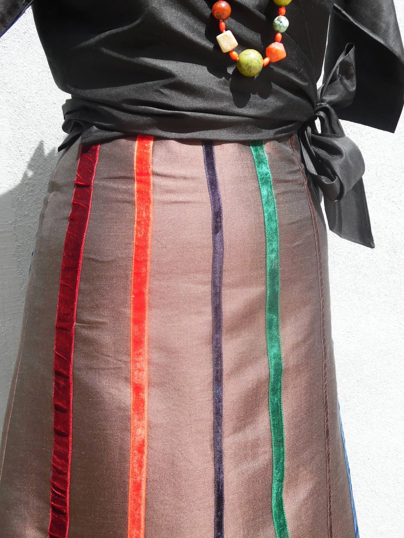 Carnival Skirt In Thai Silk And Velvet Ribbons Black