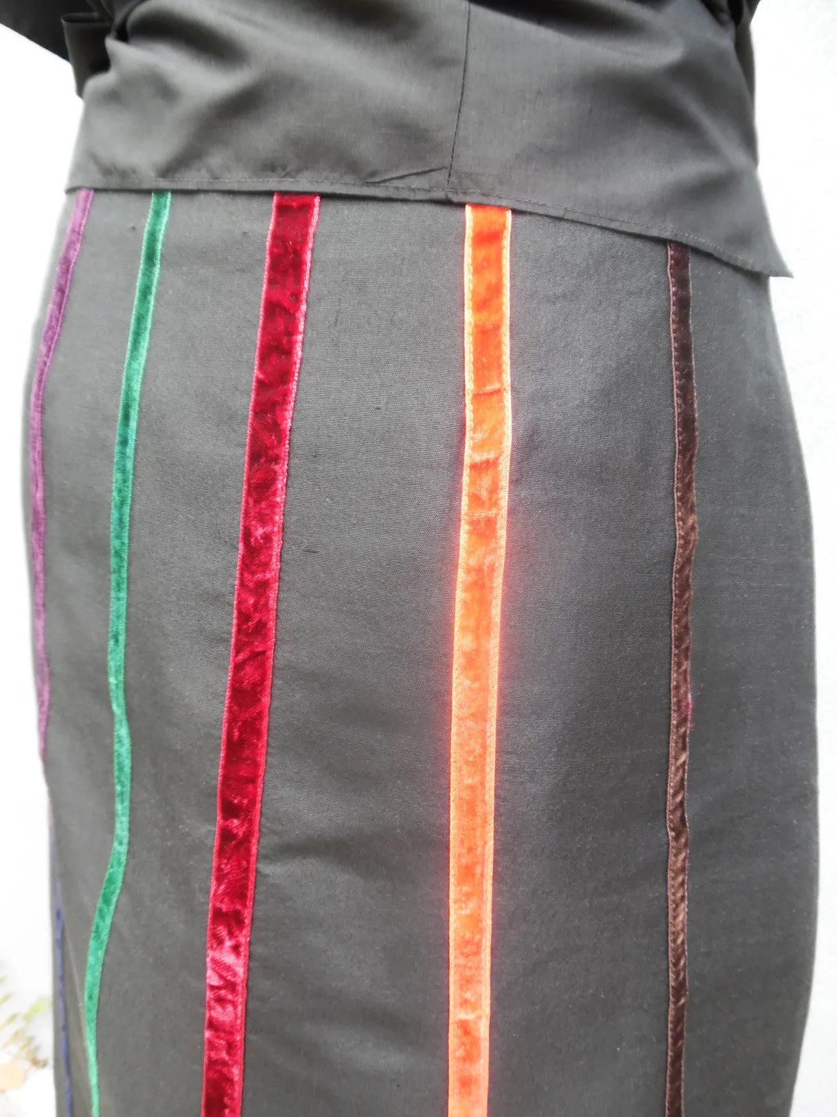 Carnival Skirt In Thai Silk And Velvet Ribbons Black