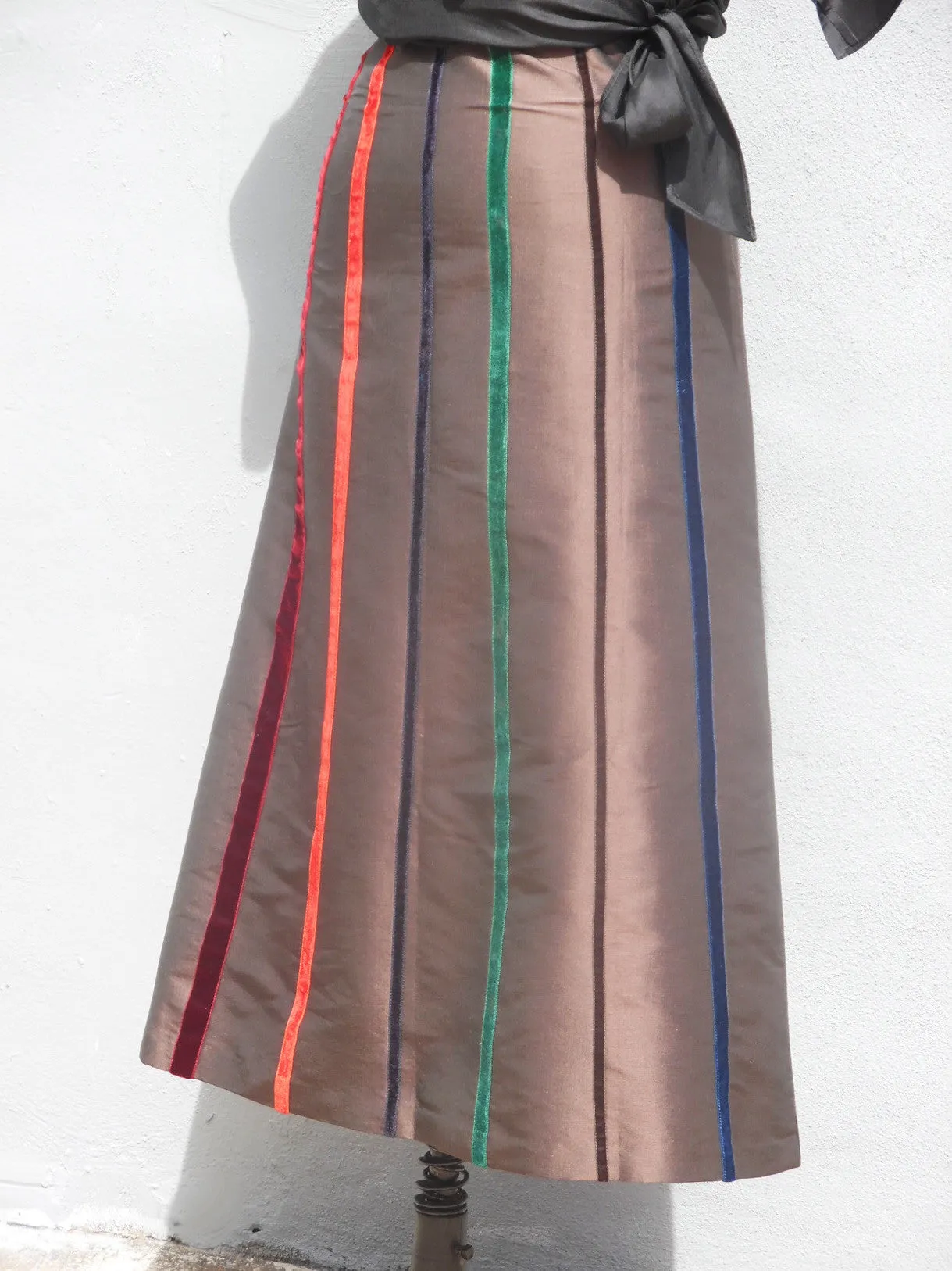 Carnival Skirt In Thai Silk And Velvet Ribbons Black