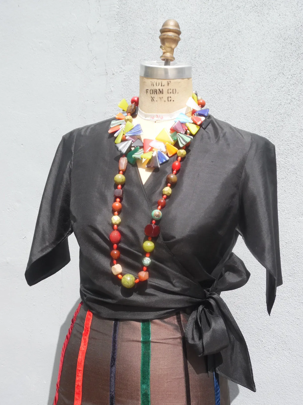 Carnival Skirt In Thai Silk And Velvet Ribbons Black