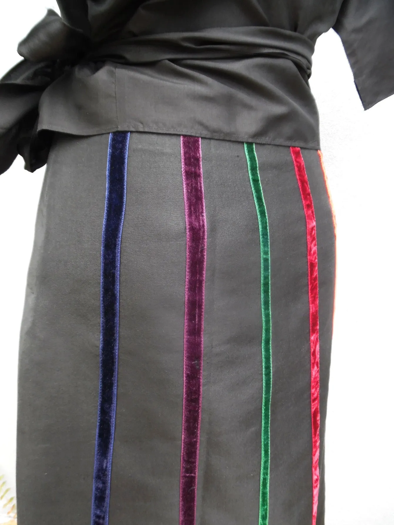 Carnival Skirt In Thai Silk And Velvet Ribbons Black