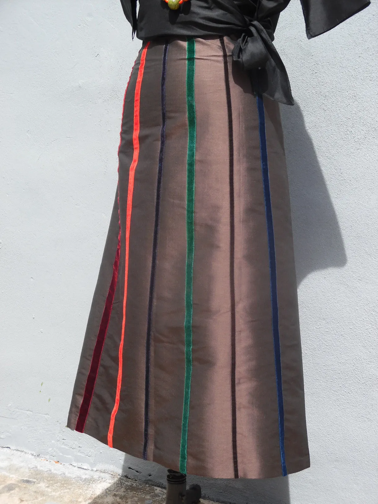 Carnival Skirt In Thai Silk And Velvet Ribbons Black