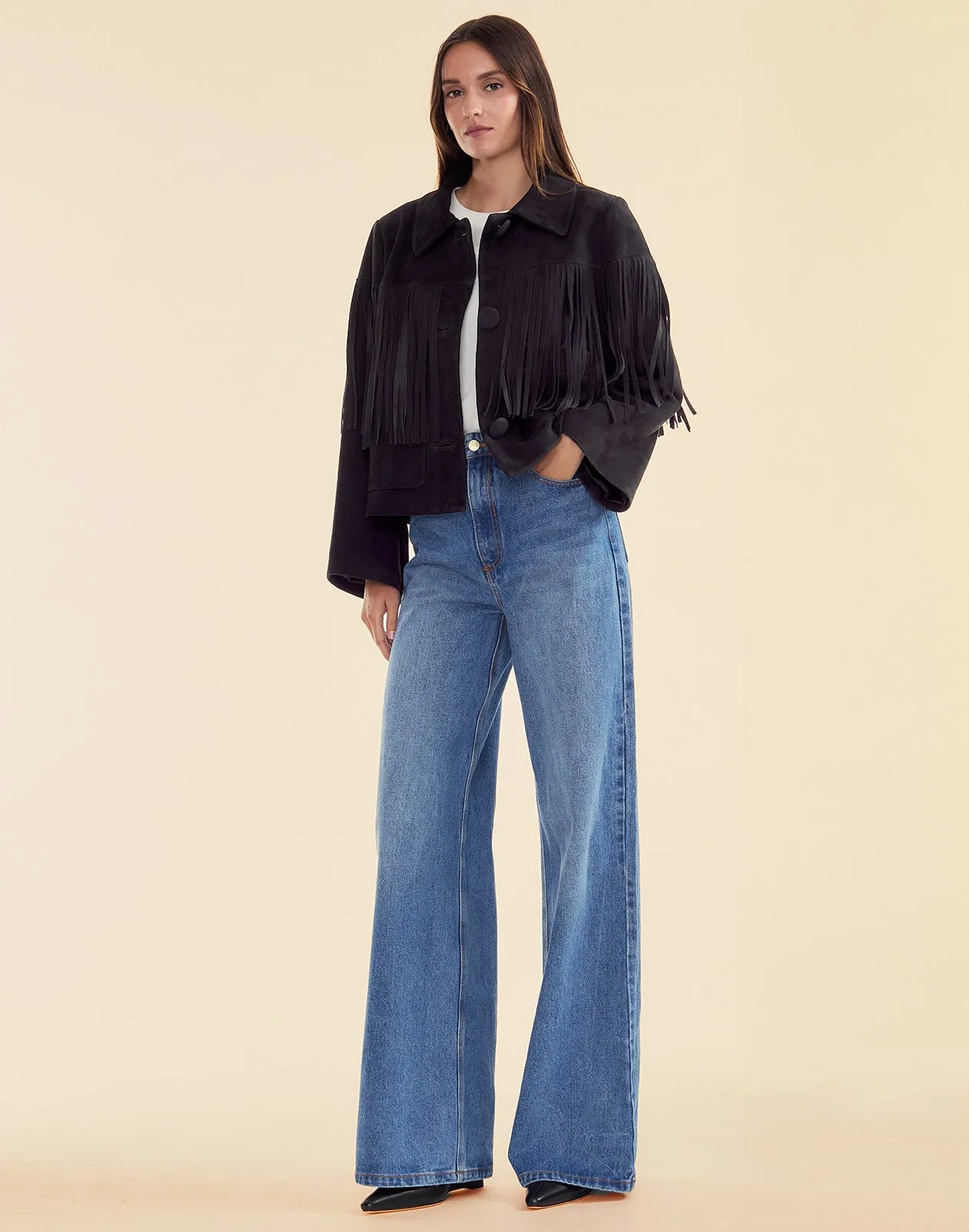 Carrie Cropped Fringe Suede Jacket