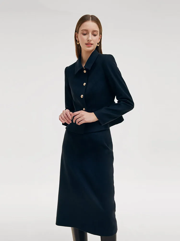 Cashmere Wool Blend Jacket And Midi Skirt Two-Piece Set