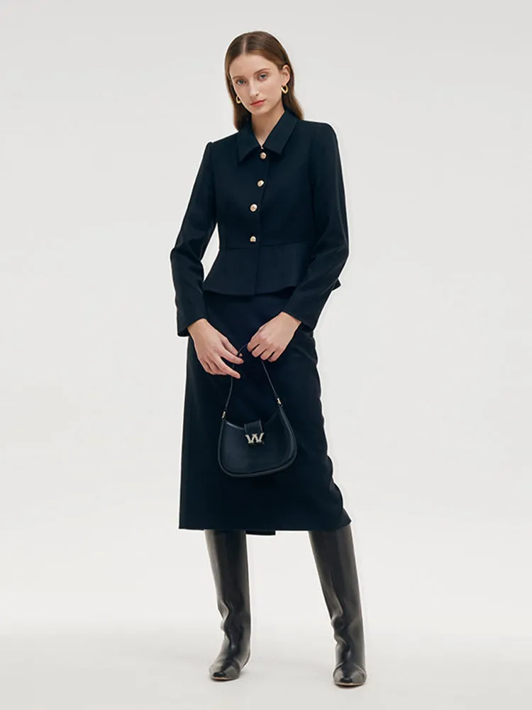 Cashmere Wool Blend Jacket And Midi Skirt Two-Piece Set