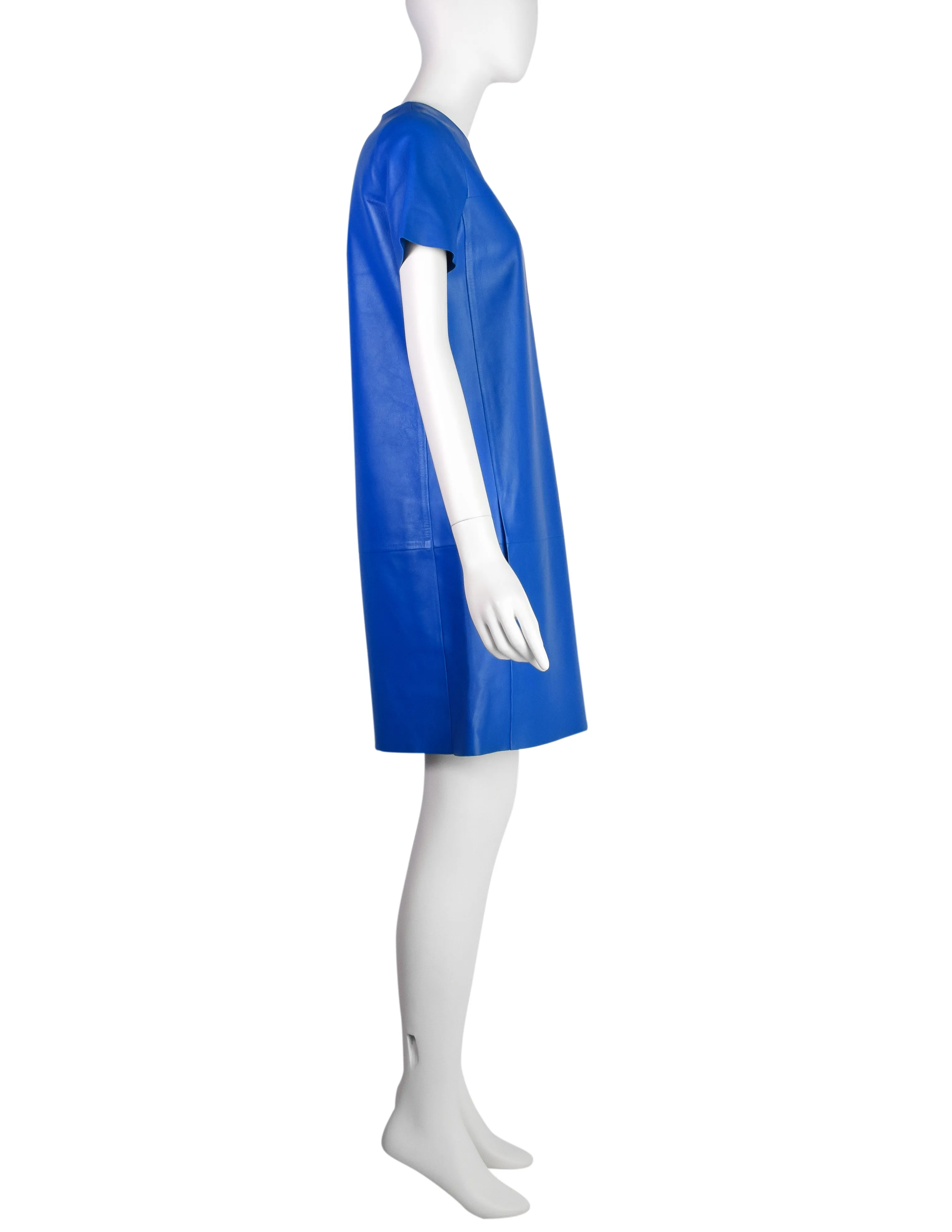 Celine by Phoebe Philo Pre-Fall 2012 Cobalt Blue Lambskin Leather Shift Dress