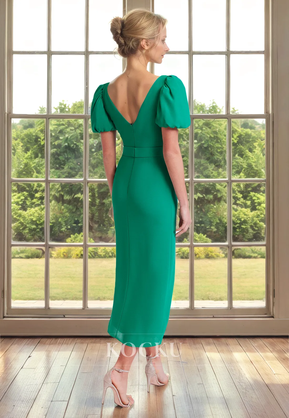 Charming Short sleeves Sheath Open Back Cocktail Mother of the Bride Dress