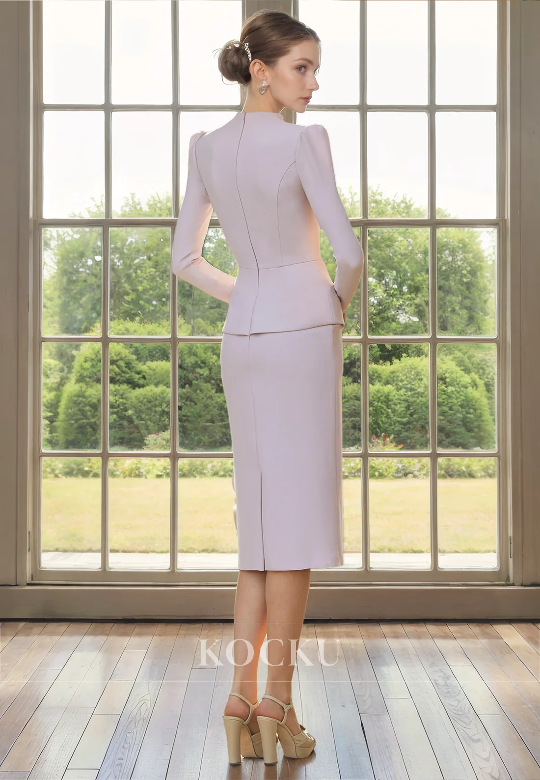 Classic & Timeless Long sleeves V-Neck Two-Piece Sheath Cocktail Mother of the Bride Dress