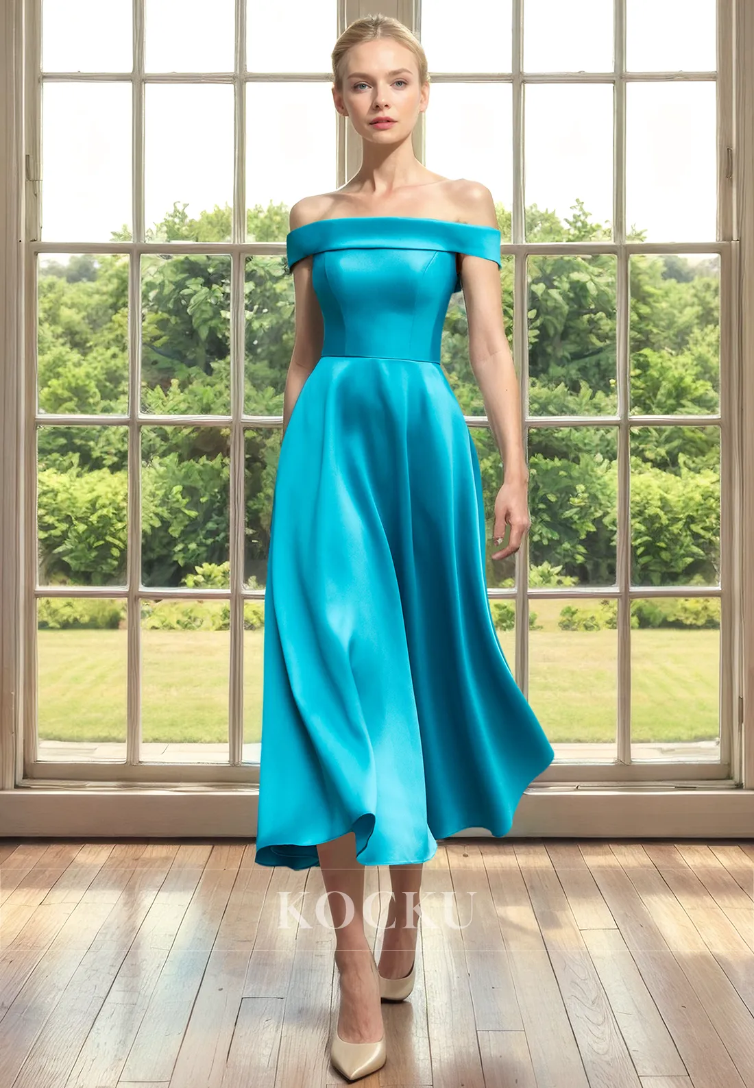 Classic & Timeless Off-Shoulder Sleeveless A-Line Satin Cocktail Mother of the Bride Dress