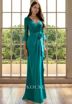 Classic & Timeless V-Neck Long sleeves A-Line Belt Cocktail Mother of the Bride Dress