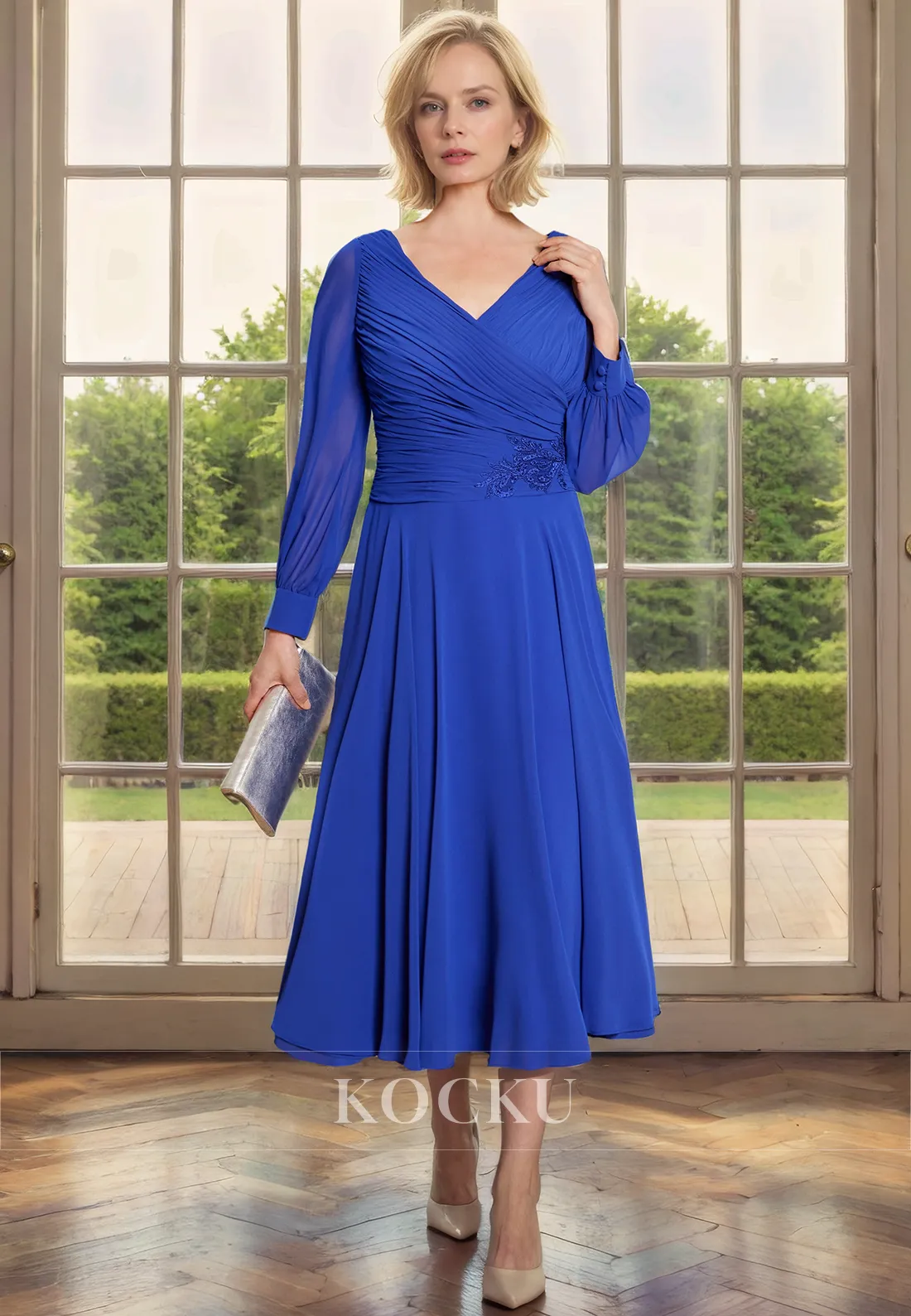 Classic & Timeless V-Neck Long sleeves A-Line Chiffon Mother of the Bride Dress