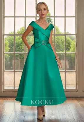 Classic & Timeless V-Neck Sleeveless A-Line Satin Cocktail Mother of the Bride Dress With Belt