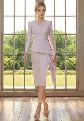 Classic Long sleeves Two-Piece Sheath Cocktail Mother of the Bride Dress