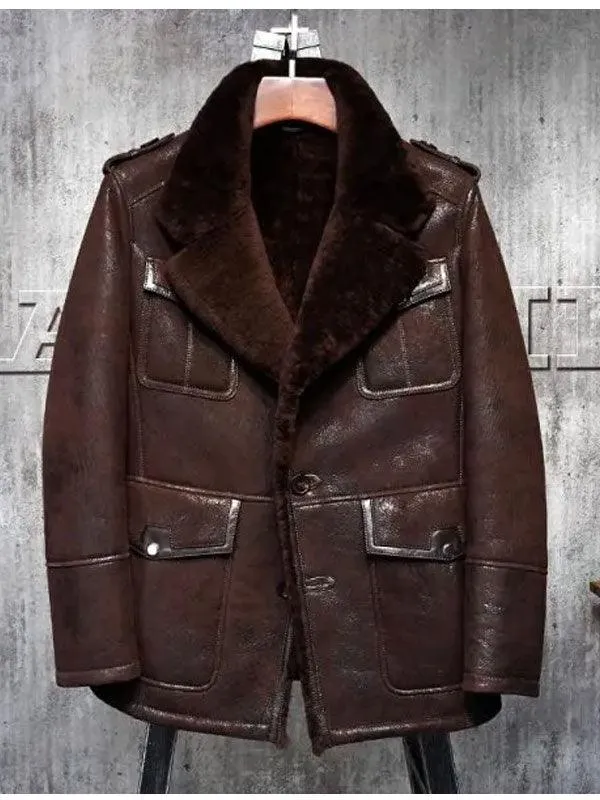 Classic Shearling Leather Aviator Jacket