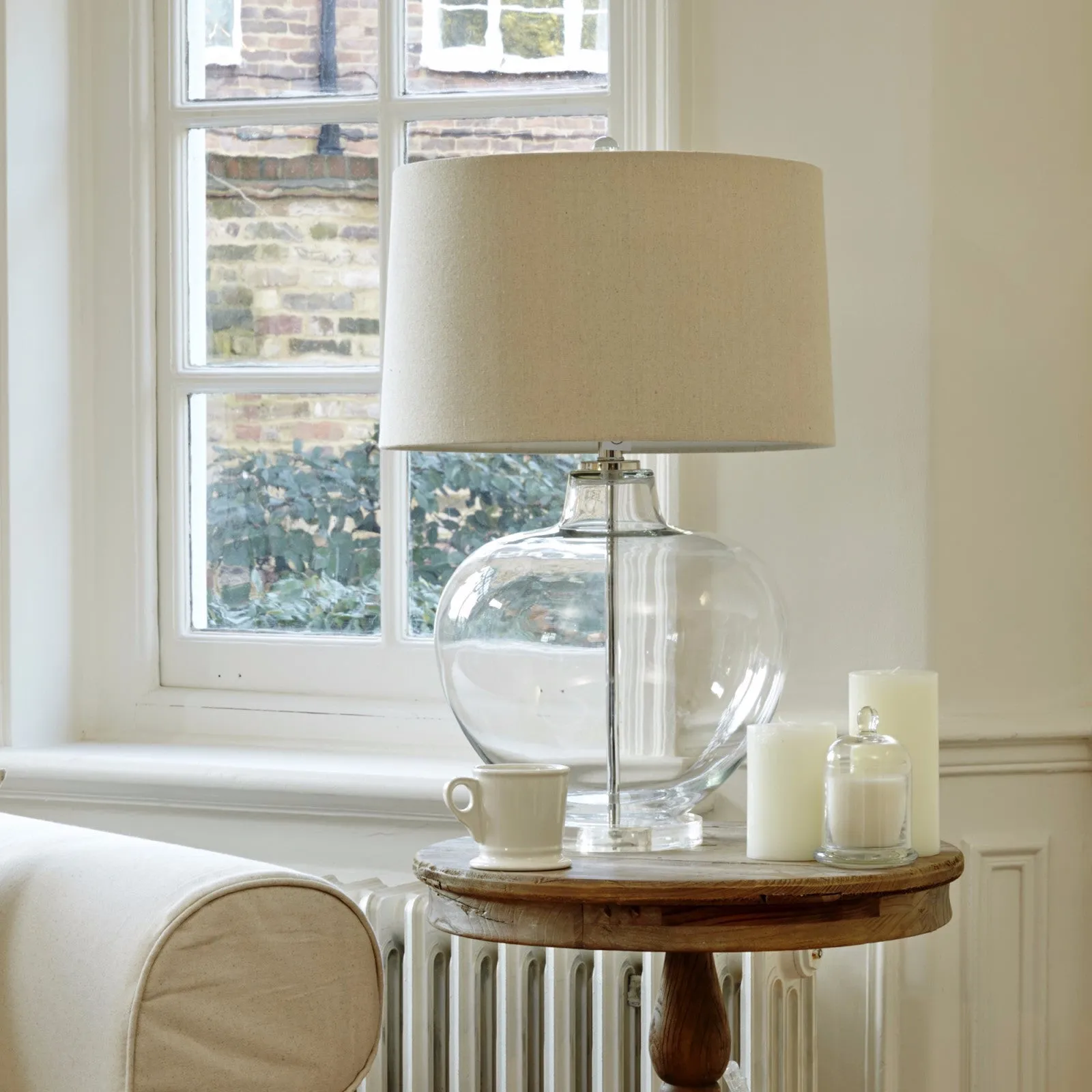 Clear Glass Table Lamp with Linen Shade