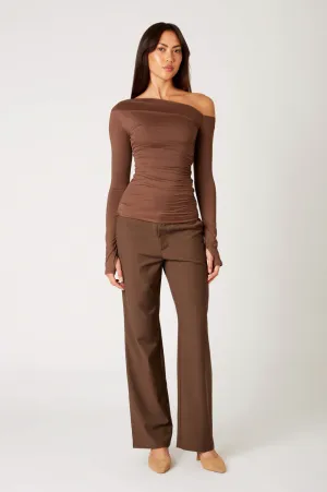 Cleo One Shoulder Top Brown