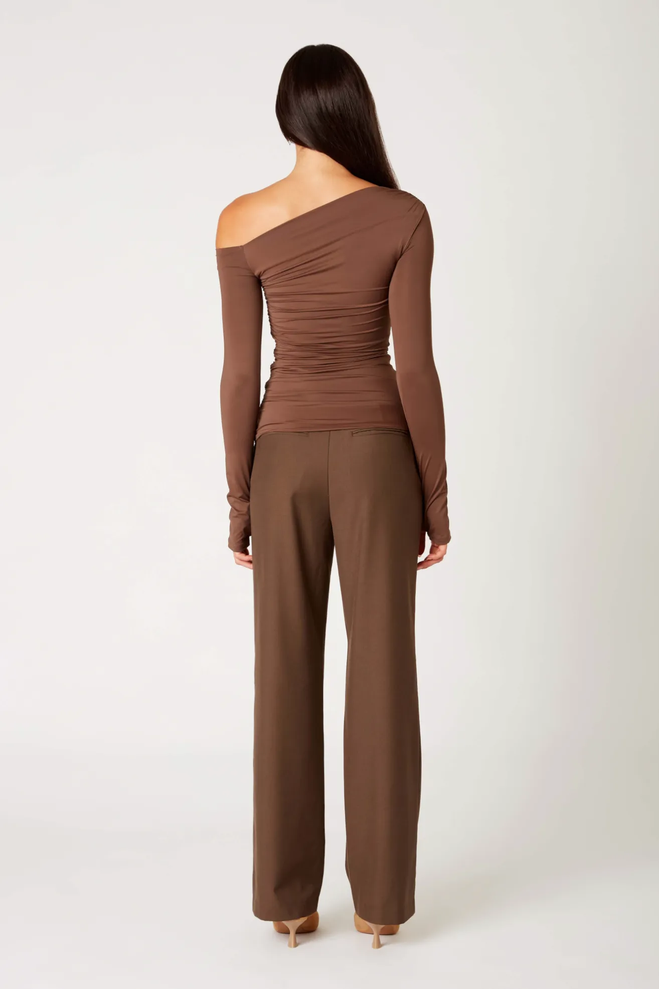 Cleo One Shoulder Top Brown