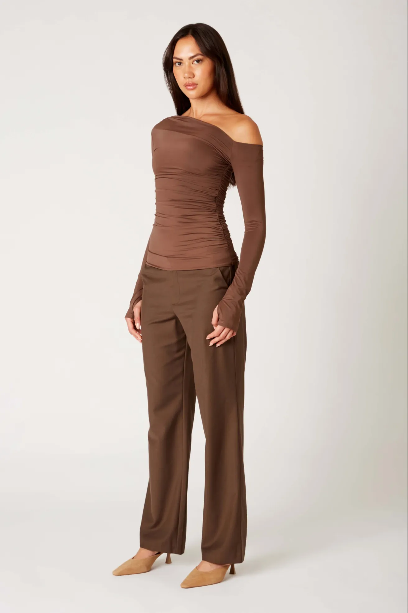 Cleo One Shoulder Top Brown