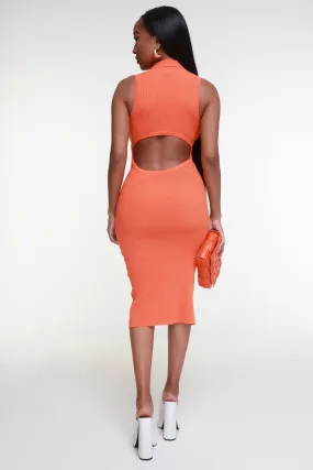 Closure Sleeveless Open Back Midi Dress - Orange