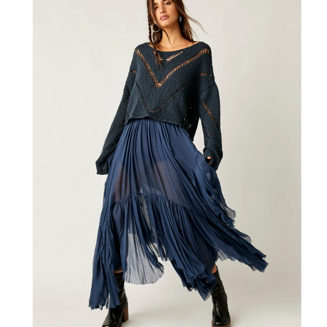 Clover Tiered Skirt - Indigo