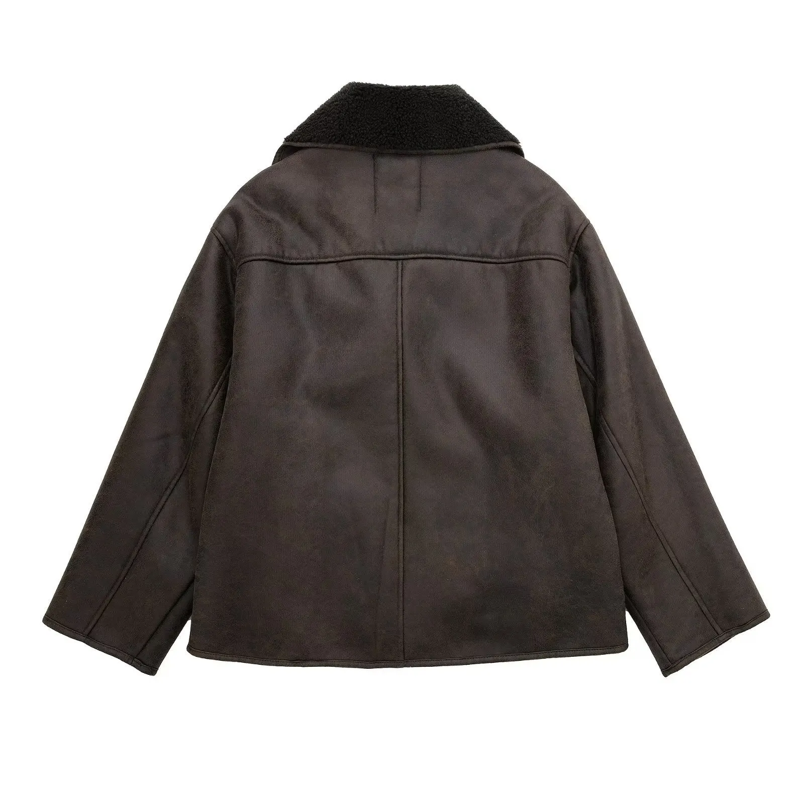 Coat in synthetic shearling and leather