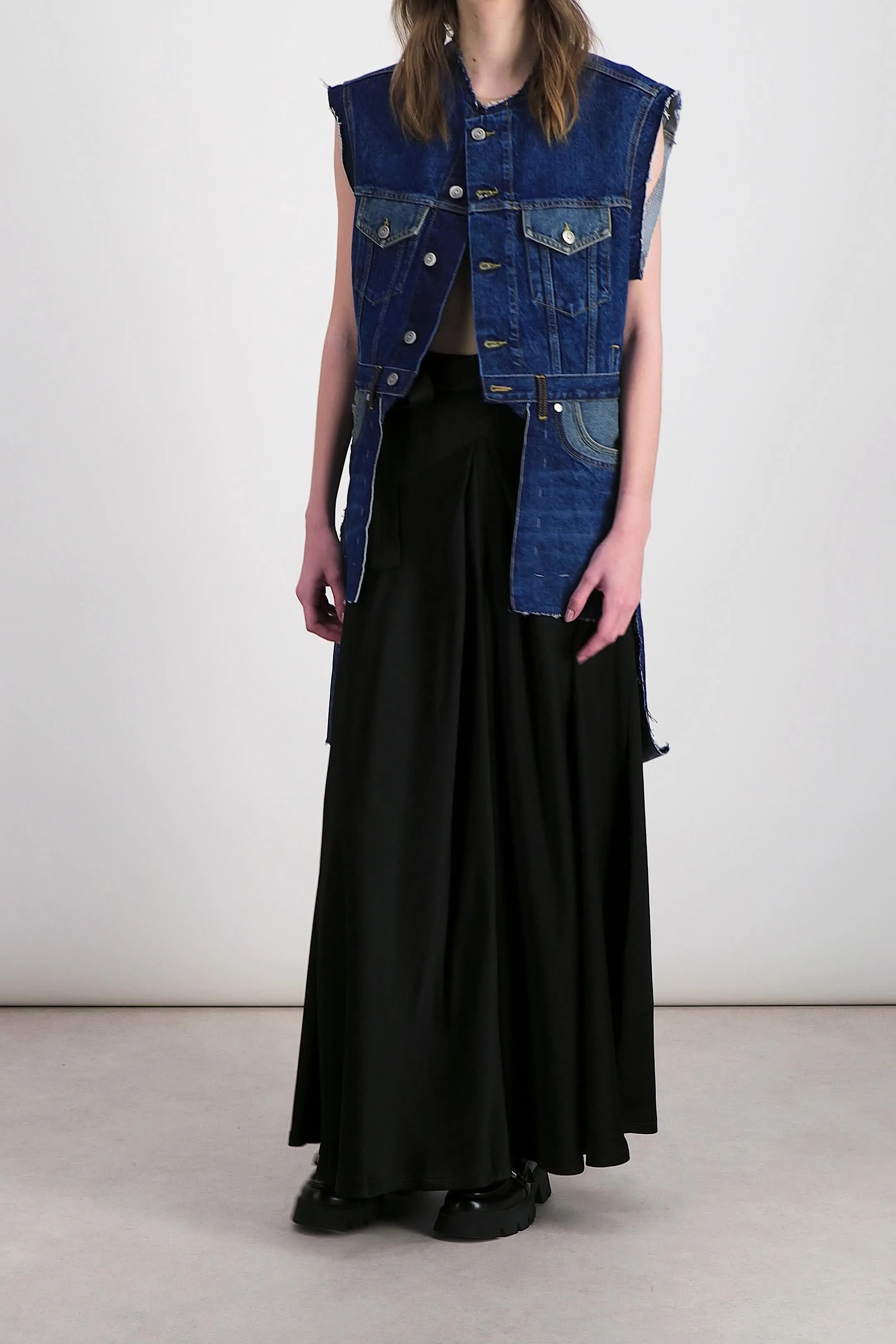 Combo denim deconstructed long gilet