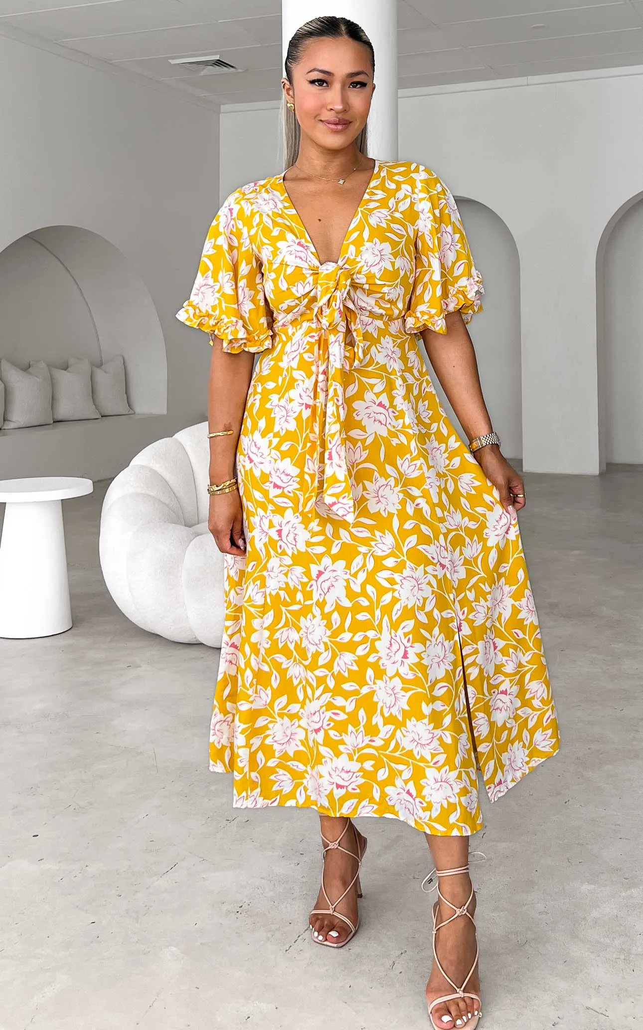 Conessa Midi Dress - Yellow Floral