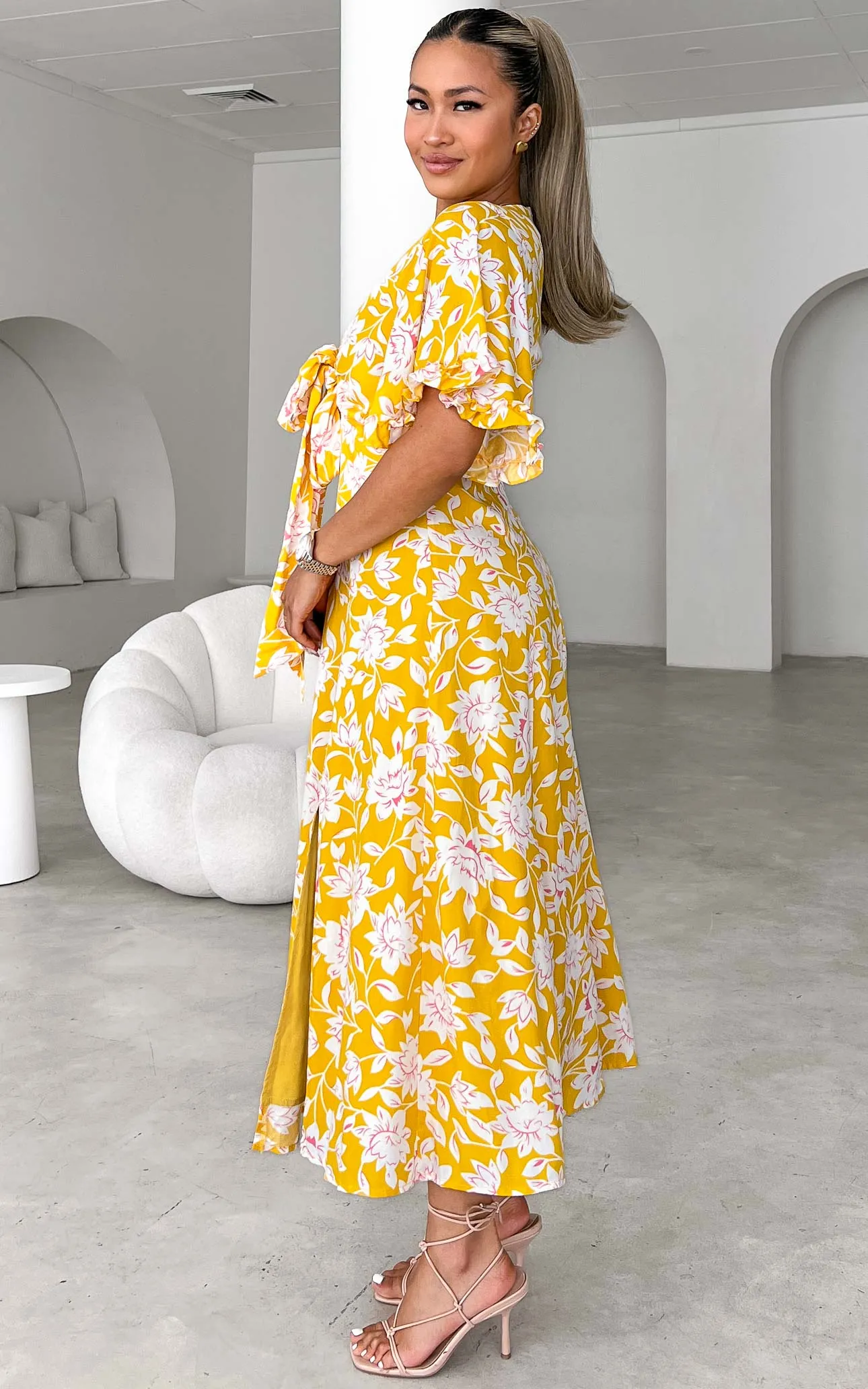 Conessa Midi Dress - Yellow Floral