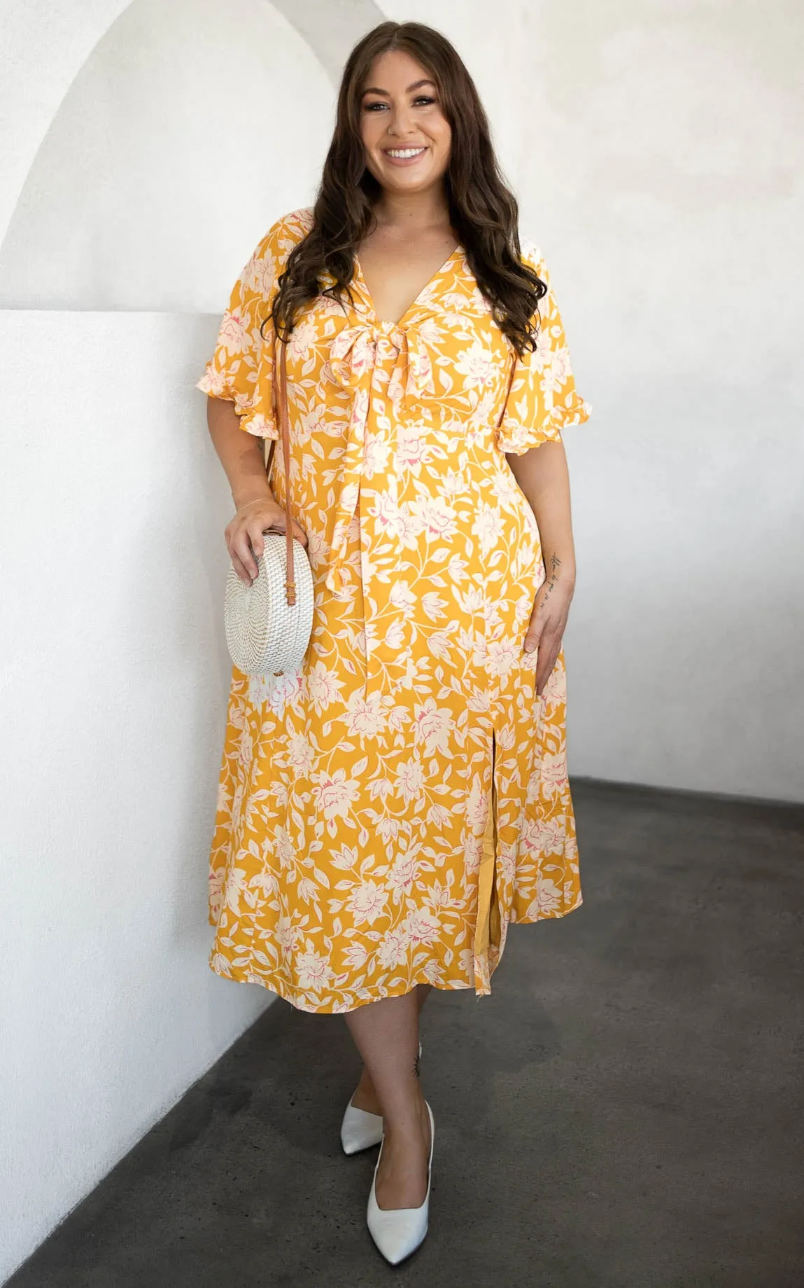 Conessa Midi Dress - Yellow Floral