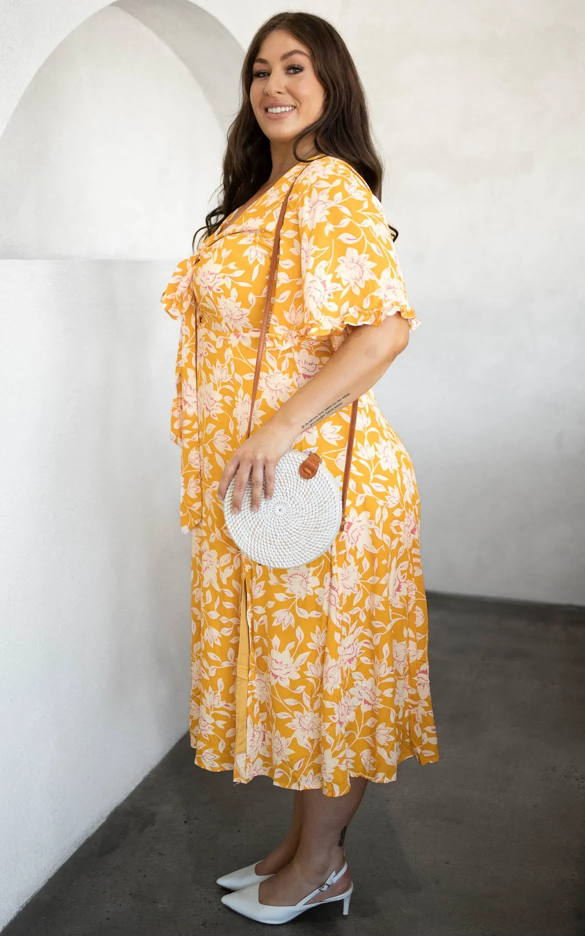 Conessa Midi Dress - Yellow Floral