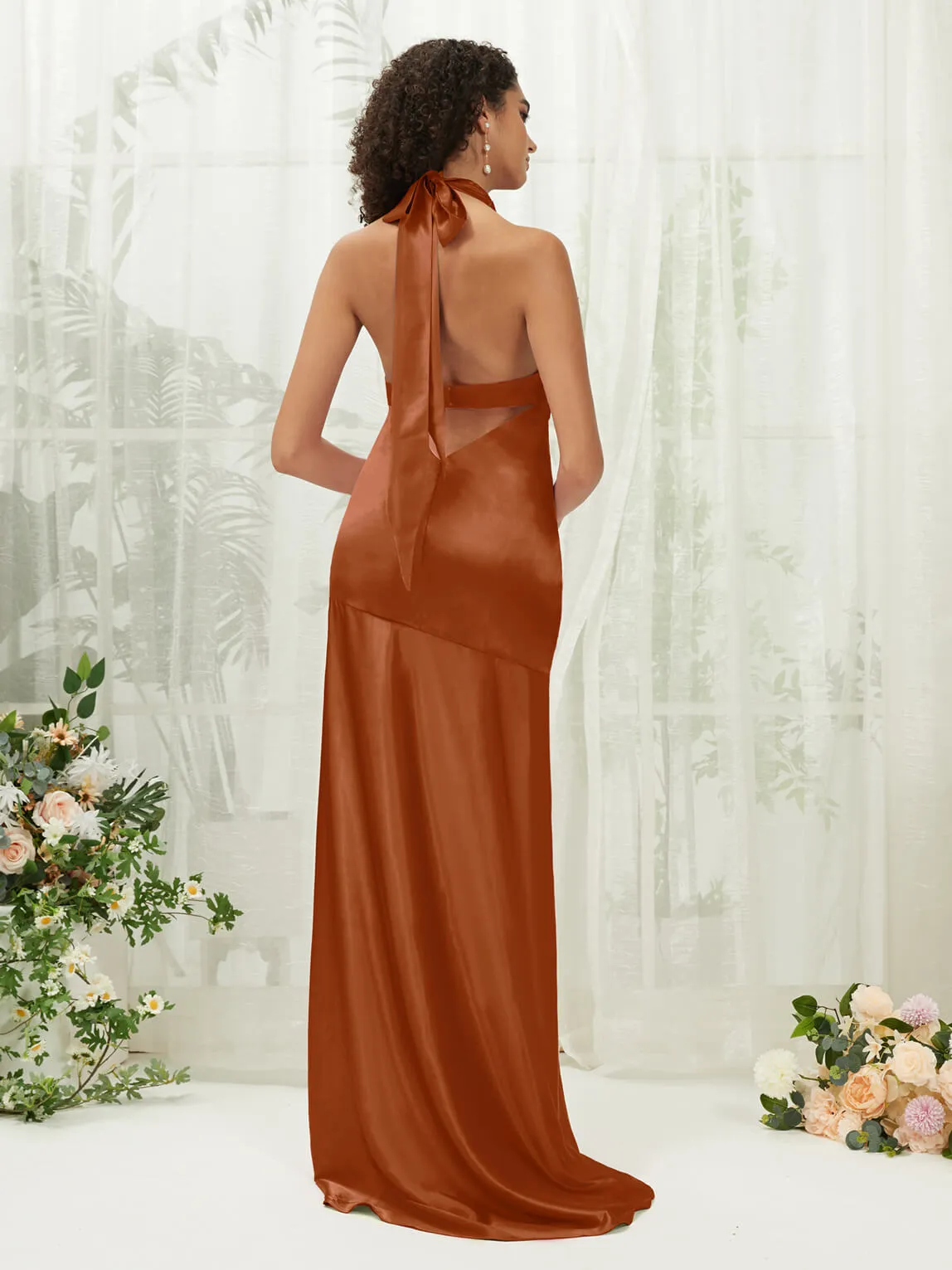 Cooper Satin Halter Neck Sleeveless Maxi Bridesmaid Dress With Slit